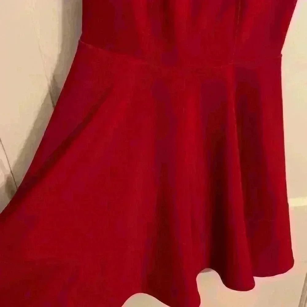 Lulus Red Square Neck Sleeveless Skater Dress, Womens Size Medium - Picture 4 of 8